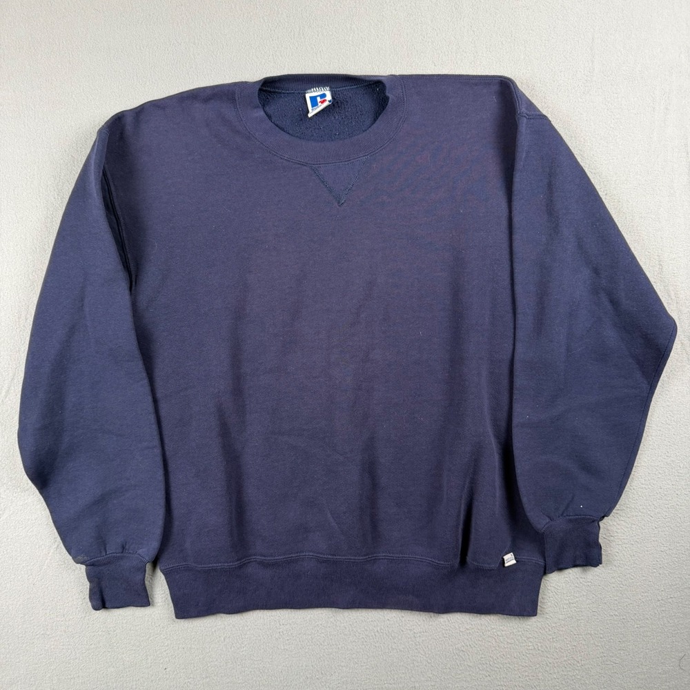 Vintage Russell Athletic Sweatshirt Mens XL Navy Blue 90s Made in USA V-Notch